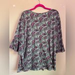 Ulla Popken Gray & Berry Floral Print 3/4 Ruffle Bell Sleeve Tunic Blouse 28/30 Photo 9