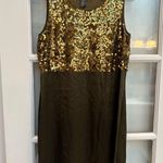 DKNY Vintage Brown & Gold Silk Empire Waist Sequin Mini Dress Size 6 Small S Photo 0