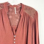 Free People  XS Top Canyon Rose Shirt Boho Rust Gold Pearl Button Embroidered 675 Photo 6