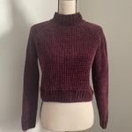 H&M Burgundy Velour Waffle Knit Mock Neck Crop Sweater Women's XS Photo 0