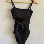 Aerie NWOT  Ribbed Cut Out One Piece Swimsuit in Black Size Large Long Photo 2
