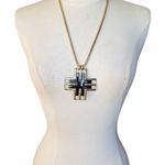 Jules Smith Twitter Cross Statement Necklace Sleek Black Enamel Yellow Gold NWT Photo 2