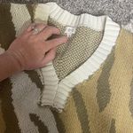 POL  distressed animal print green tan white large bulky sweater Photo 3