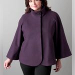 Lane Bryant  Retro Chic Plum Purple Pea Coat Cape Jacket Faux Fur Size 1X 14/16 Photo 3