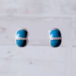 Vintage Clip On Earrings Magnetic Hoops Bright Blue & Silver Tone Photo 1