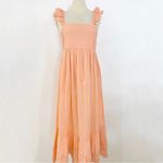 Apiece Apart  100% cotton light peach midi dress with ruffle shoulder straps Photo 1