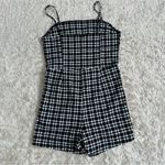 Justify  Black and White Plaid Spaghetti Strap Mini Dress Romper Built in Shorts Photo 3