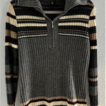 Bogner Virgin Wool Cashmere Sweater Women Medium Gray Tan Ski Ribbed Luxury Y2K Photo 0