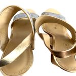 Coach  Jezebel Metallic Logo Wood Heel Open Toe Buckle Wedge in Gold Silver 8.5 Photo 7