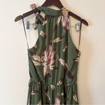 Francesca’s Needle & Thread Green Feather Print Dress Halter Tie Neck NEW Large Photo 8