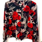 Floral Career Blouse Size S Bora Bora Long Sleeve Pointed Vest Like Hem Coquette Black Photo 0