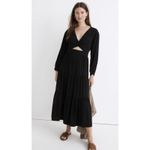 Madewell  Black Midi Dress Long Sleeve Size 12 Cutout Waist Tiered Skirt Photo 2