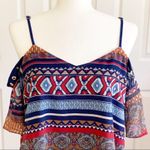 Coco + Carmen Top Blouse Siren Vibrant Print Short Sleeve Cold Shoulder L/XL NEW Photo 1