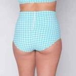 NEW Free People Seea Small high waisted bottoms Lagoon Textured Check Blue NWT White Photo 1