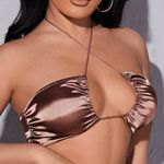 SheIn Crisscross Tie Backless Satin Halter Top Photo 0