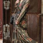 Ba&sh Hendrix Floral Metallic Plissé Knit Long Sleeve Maxi Dress Size 0 XS Black Photo 0