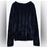 ZARA  dark Navy Blue Chenille Knit Long Sleeve Throw over Sweater Top Shirt Photo 8
