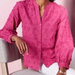 Soft Surroundings Womens Shirt Blouse Mauve Embroidered 3D Flower Size Medium Photo 0