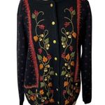 Vintage Crystal Kobe Womens Sweater Jacket Size Small Floral Button down Black Photo 0