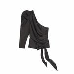 White House | Black Market NEW WHBM Black One Shoulder Satin Tie Blouse Top Shirt size 6 Photo 4