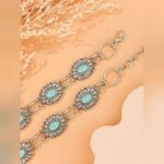 Western Vintage Engraved Style Oval Waist Chain Boho Silver Metal Waist Belt Blue Photo 3