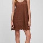 Gap Brown Eyelet scalloped hem mini dress M Photo 4
