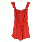 American Eagle Coral Orange Eyelet Lace Off The Shoulder Button Romper Size S Photo 3