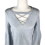 American Eagle  Grey Bell Sleeve Lace Up Sweater Size S Photo 2