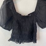 Sans Souci Black Puff Sleeve Silk Smocked Crop Top Size M Photo 1