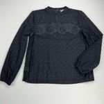 Ann Taylor LOFT Gray Lace Mosaic Floral Sheer Long Sleeve Mock Neck Blouse Top Size M Photo 8