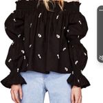ZARA medium black Embroidered flowers off the shoulder puffy sleeves top Photo 4