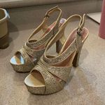 Pink and pepper  Gold Multi Texture Strappy Heels Pumps Photo 1