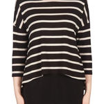 Joseph Ribkoff  Black and Beige Striped Layered 3/4 Sleeve Top Womens Size 8 Photo 0