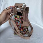 Boutique Artisanal Wood and Leather Colorful Mosaic Needlepoint Crossbody Purse Photo 4