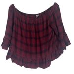 BB Dakota Laurian Off-Shoulder Top in Bordeaux Red Womens M Plaid Country Hippie Photo 2