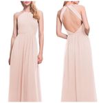 Bill Levkoff LEVKOFF Blush Chiffon Open Back High Neck Gown Photo 1