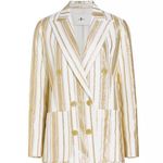 7 For All Mankind Women’s Shine Gold Cream Striped Double Breasted Blazer L Photo 6