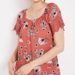 Maurice's Burnt Orange Sunflower Print Lace Sleeve Tie Back Top Photo 0