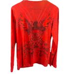 M by Amour XL Top Graphic Angel Wing V Neck 3/4 Sleeve Red Embellished Stretch Photo 3