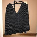 Rebecca Minkoff Polka Dot Deep V Neck Tie Long Sleeve Blouse Black White Small Photo 2