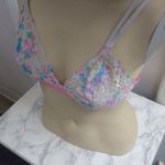 PINK - Victoria's Secret  lace trimmed triangle bra in white and pink size medium. Photo 2