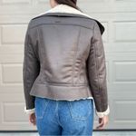 Bebe  Sherpa Lined Asymmetrical Zip Front Cropped Vegan Suede Farmers Jacket S Photo 4