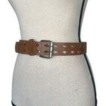 Vintage Brown Leather Belt with Textured Design and Metallic Buckle Photo 0