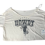 Arizona  Howdy Cropped White Tee Shirt Large Rose‎ Bull Skull Country Cowgirl Photo 0