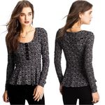 Free People Vintage  Dainty Floral Eyelet Lace Peplum Henley Top Black Medium Photo 9
