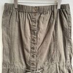 CHESLEY Khaki Olive Green Linen Strapless Button Up Waist Tie Romper Shorts Photo 1