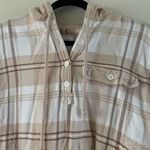 American Eagle Women's Plaid Hooded Flannel Shirt Beige Button-Up Size XS Photo 2