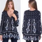 Free People Womens Black Print V-Neck Tunic Mini Dress Boho Spring Size Small Photo 1