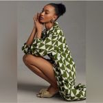 Maeve by Anthropologie The Bettina Tiered Shirt Dress Green & White Triangles XS Photo 5