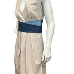 BCBG Maxazria Women’s Sz 8 Khaki dress with Blue Sash Photo 4